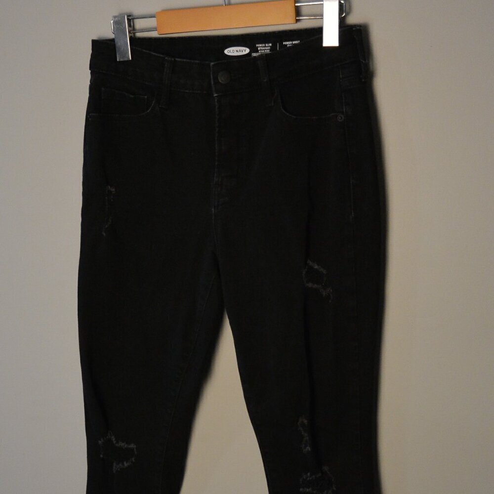 Old Navy Power Slim Straight High Rise Black Jeans Distressed Women's Size 6